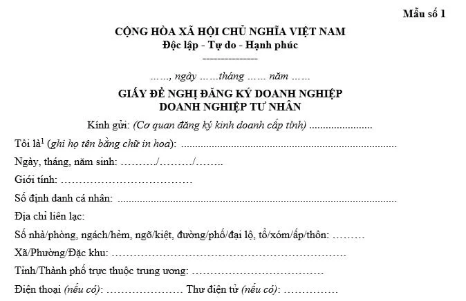 Mẫu Giấy đề nghị đăng ký doanh nghiệp cho doanh nghiệp tư nhân Mẫu Giấy đề nghị đăng ký doanh nghiệp cho doanh nghiệp tư nhân